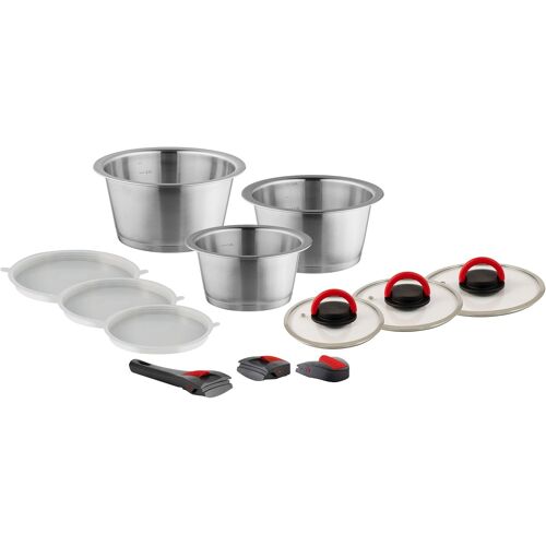Jexnovashop-504793000 Lot De 12 Casseroles En Acier Inoxydable Avec Poignée Amovible Compatible Avec Plaques À Induction, Cuisinière À Gaz, Cuisinière Électrique, Vitrocéramique