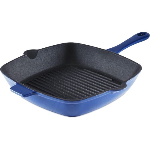 Jexnovashop-Poêle Grill En Fonte Avec Intérieur Émaillé Durable, 26 Cm, Bleu Limoges Bo800256blu
