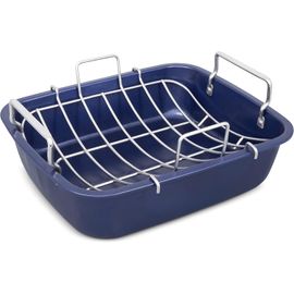 ASFASFq-Zyliss E980206 Plat à Rôtir Antiadhésif | Acier Carbone | Bleu Foncé | Moule à Rôtir et à Cuire 2 Pièces - Rôtissoire Avec Grille et Poignées | Passe au Lave-Vaisselle | Garantie de 5 ans