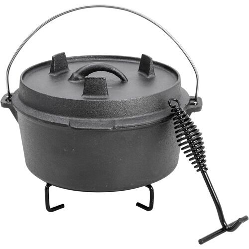 Jexnovashop-Faitout En Fonte Pré-Enduite De 4 L Avec Couvercle, Lève-Couvercle, Support De Couvercle, Faitout Pour Le Camping, La Cuisson Et La Pâtisserie