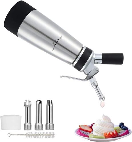 Jexnovashop-Acier Inoxydable Siphon Chantilly, Siphon De Cuisine Professione Syphon En Acier Inox À Crème Chantilly Plus 3 Buses De Décoration En Inoxydable