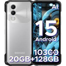 DOOGEE Blade 20 Telephone Portable Incassable Android 15 10300 mAh 6,6¡¯¡¯ HD IPS + 90 Hz 20GB+128GB Cam¿¿ra 16MP, NFC/5G Wifi/GPS/IP68/IP69K Argent