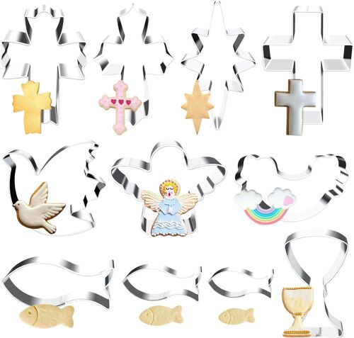 Ulteronixshop-Set Emporte-Pièce Poisson Communion,11 Pièces Emporte-Pièce Confirmation Emporte-Pièce Poisson Biscuit Fondant Communion Biscuit Emporte-Pièce Pour Déco Gâteau Anniversaire Poisson Ange