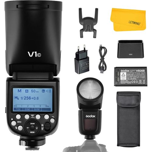 SUBZONAL-Godox V1 V1C V1-C Flash pour Canon, 2.4G TTL Godox V1 Canon Ronde Flash HSS 1/8000s, Lampe Pilote LED à 10 Niveaux, 480 éclairs à Pleine Puissance, pour Portrait Mariage Voyage Product Photo