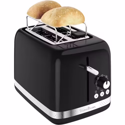 Grille-Pain 2 Fentes Larges, Design Vintage Retro, 7 Niveaux De Dorage, Réchauffe Viennoiserie, Levier De Surélévation, 3 Fonctions Avec Boutons Rétroéclairés, Soleil Lt301810