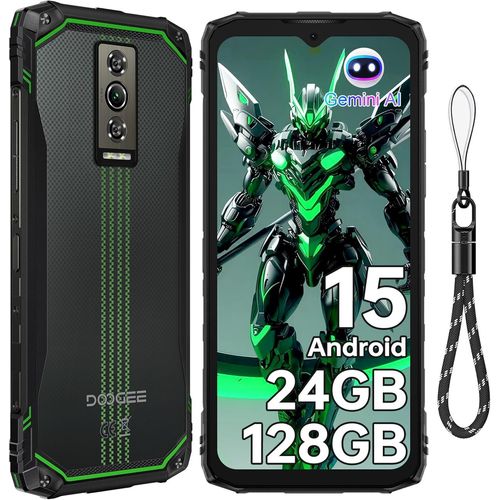DOOGEE Blade10 Energy Smartphone Incassable Android 15, 24GO+128GO/2TO Smartphone 2025, 90Hz 6.56 HD+, 6150mAh Telephone de Chantier, 16MP+8MP, 4G Dual SIM/NFC/IP68/OTG/FACE ID, Vert