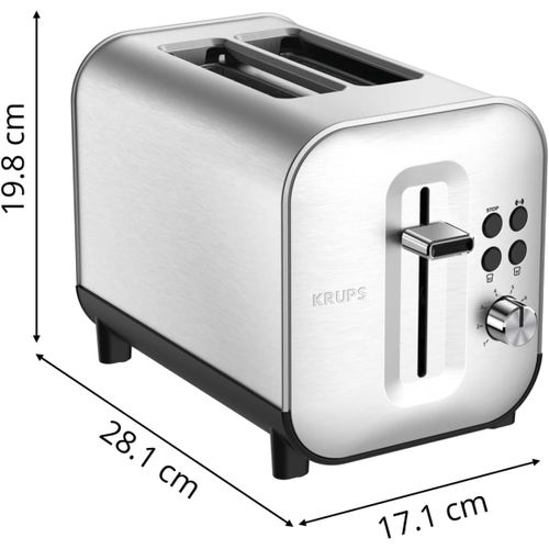 Grille-Pain 2 Fentes Larges, Inox Brossé Premium, 8 Réglages Température, Remontée Extra-Haute, Tiroir Ramasse-Miettes, Excellence Kh682D10