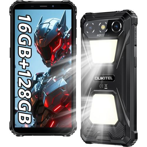 OUKITEL G5 Telephone Portable Incassable 2025, 16GO RAM+128GO ROM/1TO, Smartphone Incassable 900LM Lampe Camping, Batterie 6300mAh, ¿¿cran 6"", Cam¿¿ra 13MP, T¿¿l¿¿phone Dual SIM, NFC/Face ID/OTG/GPS- Noir