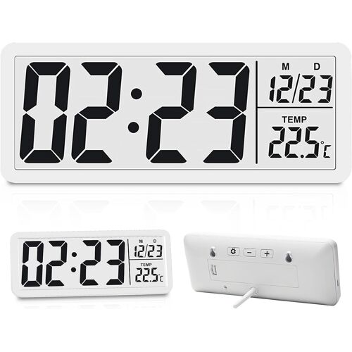 KALANKA-Horloge Murale Numérique, Horloge Digitale, Horloge Numérique Murale avec Chiffres, Température, Date, Horloge Murale Digitale pour Chambre Salon Bureau, 12/24 Heures(20,2 X 8 X 2 cm)