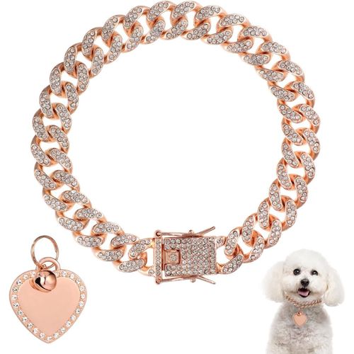 Chenquansarl-Collier Pour Chien De 25cm, Collier En Or Rose Avec Diamants Avec Médaille En Forme De Cour Et Strass Collier Pour Chien En Forme De Cour Pour Chiens De Petite Moyenne Et Grande Taille C