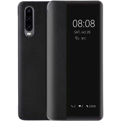 Coque Huawei P30, Smart View Étui À Rabat En Cuir, [Mode D'Économie D'Énergie][Protección Integral](P30,Noir)