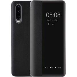 Coque Huawei P30, Smart View Étui À Rabat En Cuir, [Mode D'Économie D'Énergie][Protección Integral](P30,Noir)