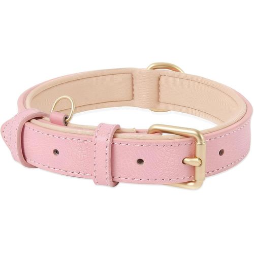 Chenquansarl-Collier Pour Chien, En Cuir, Collier De Chien Ajustable Coussin Moelleux Cuir Nouvelle Couleur De Rembourrage Pour Petits, Moyens Ou Grands Chiens, Rose, L