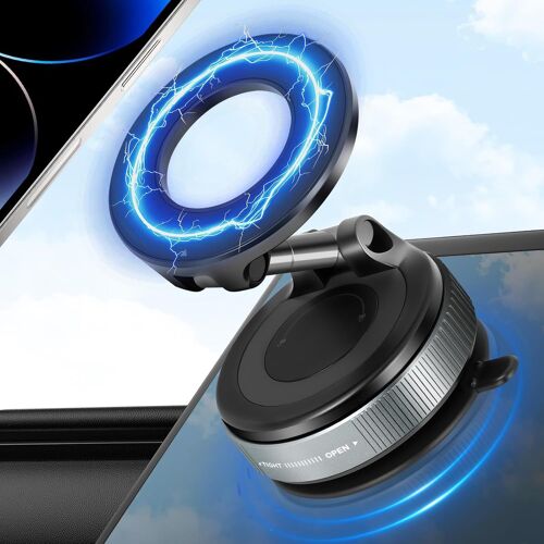 JGD-Support Téléphone Voiture Magnetique Pliable, Support Magsafe Voiture, avec Ventouse Ultra Puissante, Rotation 360°, pour iPhone 16, 15, 14, 13, 12 Pro Max et étui MagSafe