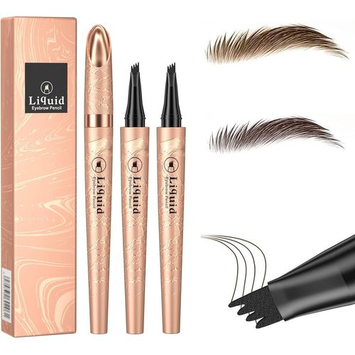 Kalanka-2pc Crayon À Sourcils, Avec 4 Pointes De Fourchette, Imperméable, Longue Tenue, Naturel, Crée Des Sourcils D'apparence Naturelle Sans Effort (Café Clair+Café Foncé) 