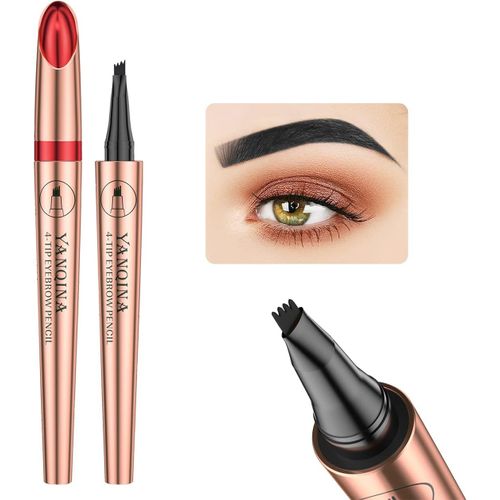 Loc-Noir Crayon À Sourcils Liquide Microblading-Imperméable,Longue Tenue,Naturel,Pointe À Quatre Dents.(Noir/Black #04¿ 