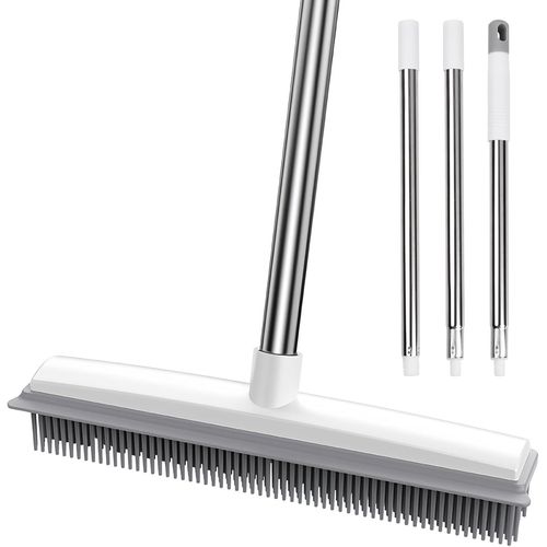 PATB-Balai en Caoutchouc à Manche, Réglable, Brosse de Sol avec Raclette, Brosse en Caoutchouc, Balai Doux pour Tapis, pour Moquette Pet Animaux Hair Nettoyage