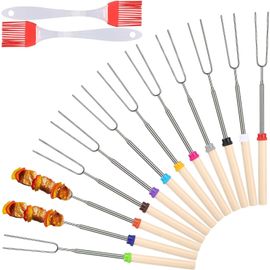 ASFASFq-Fourchettes pour Barbecue,12 Brochettes Télescopiques Acier Inoxydable,Extensible À 82 Pouces Long,Pique a Brochette,Fourches parfaites pour Hot Dogs,Enfants Au Camping Feu Accessoires