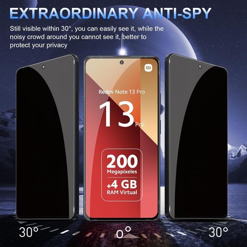 Trahoo-Pour Xiaomi Redmi Note 13 Pro 4g Anti-Espion Verre Trempé+ Caméra Arrière Protecteur 2+2 Pièces, 9h Dureté Privacy Verre Trempé Membrane Anti-Spy Protection D'écran Anti-Peeping