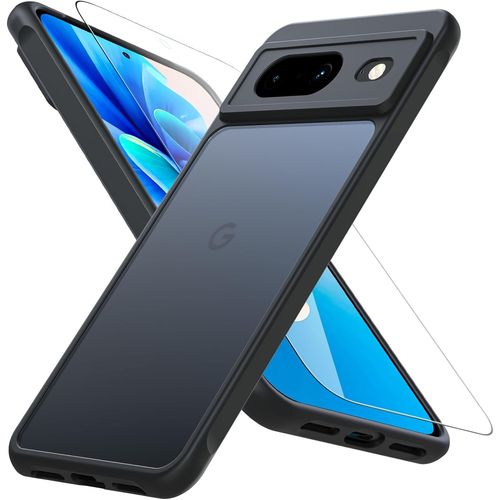 CAUC-Coque pour Google Pixel 8, avec Verre Trempé, [Protection Militaire] [Protection Caméra] Antichoc Anti-Jaune Coque Pixel 8 Étui de Protection Housse Translucide, Noir