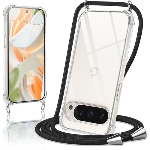 Trahoo-Coque Pour Google Pixel 10 Pro Avec Cordon, Housse Transparent Silicone Anti-Jaunissement Collier Réglable Case, Téléphone Étui Antichoc Portable Lanière Cover Pour Google 10 Pro - Noir
