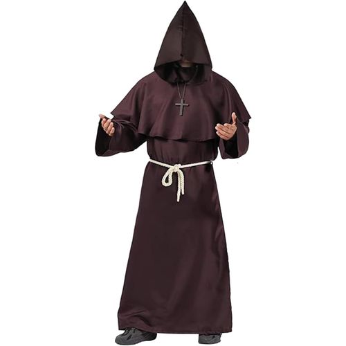 Déguisement Moine Médiéval Adulte-Robe Longue Avec Capuche + Croix En Bois|Taille Xl 180 À 185 Cm|Costume Religieux Homme|Halloween,Carnaval|Corner®