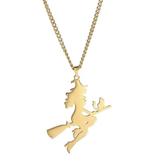 Magic Little Witch Balai Chat Pendentif Collier Charmes Charmes De Noël Cadeaux Charmes Halloween Acier Inoxydable Moon & Magic Witch Collier