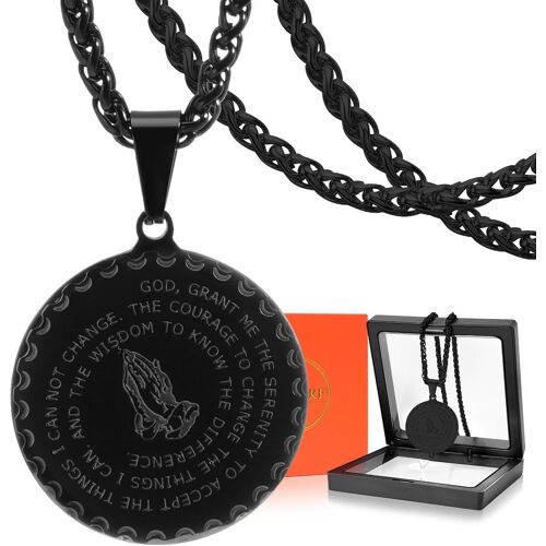 Kal-Collier Religieux Pour Hommes Femmes, Vierge Marie/Médaille Saint Benoît/Verset Biblique/Mains De Prière, Collier Pendentif En Acier Inoxydable/Plaqué Or/Noir Cadeaux