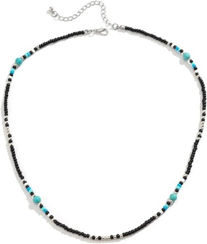 Kal-Collier De Perles De Riz Turquoise Homme, Collier Bohème De Perles De Riz, Collier Haut De Gamme Tendance Homme, Chaîne Clavicule Turquoise Épissée, Collier Coloré