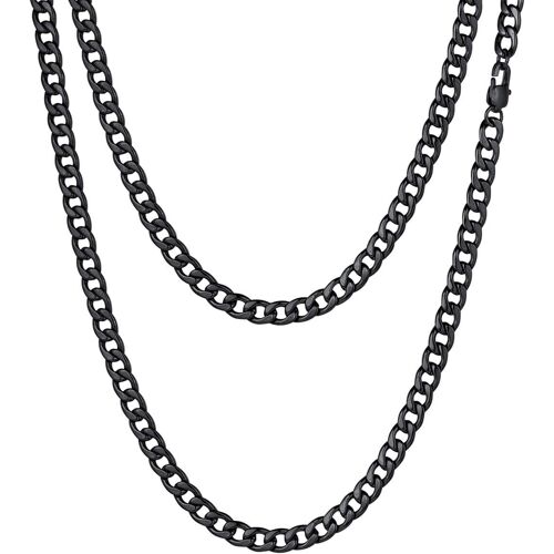 Kal-Chaîne Homme Acier Inoxydable, Collier Femme Plaqué Or À Maillon Cubain 5mm De Large, Longueur 35+5cm/45cm/50cm/55cm/60cm/65cm/70cm/75cm