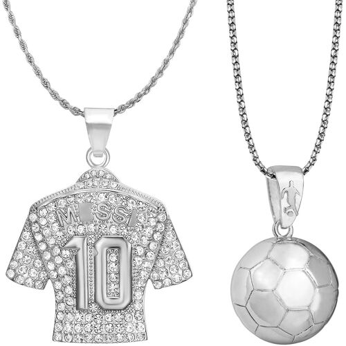 KAL-2 Pièces Collier Ensemble - 1 Collier Numéro 10 Pendentif Maillot Football Et Collier Football Alliage Collier De Sport Bijoux Football Bonne Chance Cadeau Pour Fan De Sport Equipe De Football