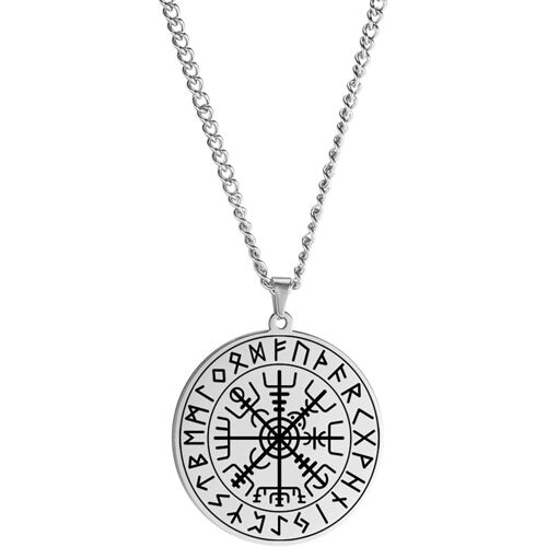 Kal-Collier Viking Vegvisir Pour Homme Avec Boussole Celtique Nordique Odin En Acier Inoxydable Sans Pierre Précieuse, Acier Inoxydable, Pas De Gemme