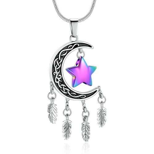KAL-Collier Urne Funéraire Pour Cendres, Lune Et Étoile, Attrape-Rêves, Bijoux Funéraires, Pendentif Souvenir Pour Animal De Compagnie