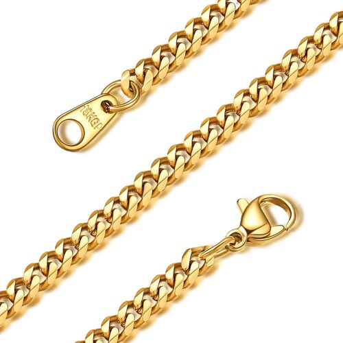 Kal-Jewelry Chaîne Collier Homme Femme Acier Inoxydable Argent/Or Gourmette Cubaine Collier Garçon Fille Maillons Punk[Argenté/Plaqué Or Noir][Largeur 3/6/9/12mm-Longueur 46-76cm]