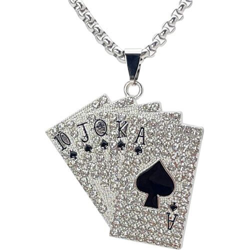 Tianyi-Collier Pendentif Homme, Chaine Pendentif Poker En Acier Inoxydable Pour Homme Femme, Poker Ace Cordon Necklace Men Pingente Avec Strass, Bijoux Cadeau D'anniversaire Pour Garçons Hip Hop