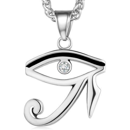 KAL-Collier Homme Oeil D`Horus Egyptien Acier Inoxydable,Chaîne Réglable 55+5Cm