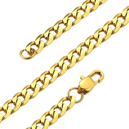 Kal-Goldchic Chaine Homme Acier Figaro/Cubain Collier Enfant Garçon Gourmette Maille Gros[Argenté/Plaqué Or-Largeur 4mm/6mm/9mm-Longueur 36/46/51/55/61/66/71/76cm] Punk Hip Hop Ras De Cou Pour Penden