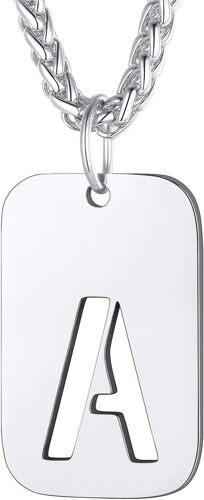 Kal-Collier Plaque Initiale En Acier Inoxydable Pour Homme, Chaîne Pendentif Dog Tag Avec L'alphabet Creux