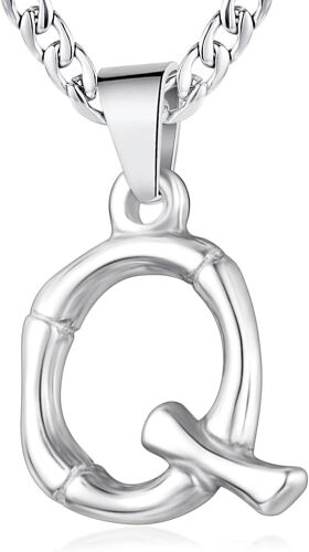 Kal-Homme Femme Collier Pendentif Initiale Lettre A-Z Chaîne Cubaine Largeur 4.5mm En Acier Inoxydable Longueur Réglable