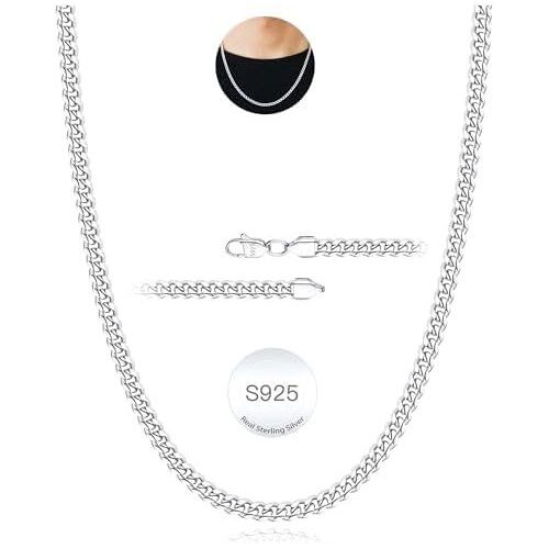Kal-S925 Chaîne Cubaine Argent Sterling 3 Mm/5 Mm D'épaisseur Pour Homme Chaîne Or Argenté Pour Hommes Robuste Collier Chaîne Gourmette Hypoallergénique Bijoux Pour Homme 18/20/22/24 Pouces