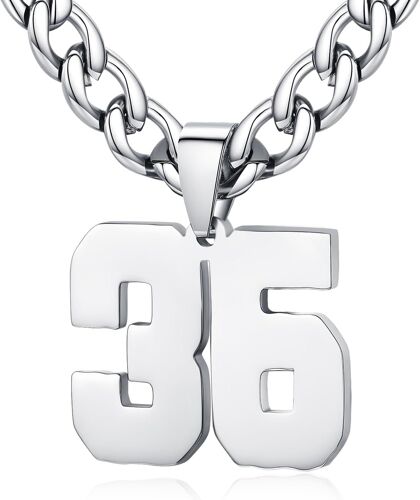 Tianyi-Homme Femme Collier Numéro Sportif Pendentif De Chiffre 0-99 Chaîne Cubaine Largeur 6mm En Acier Inoxydable Longueur Réglable