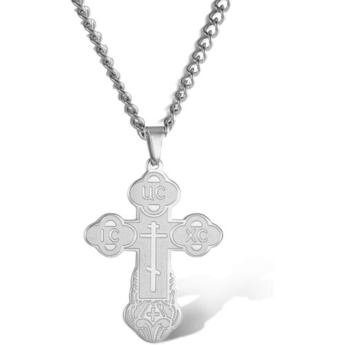 Kal-Collier Avec Pendentif En Forme De Croix Orthodoxe Jésus Christ En Acier Inoxydable Pour Homme
