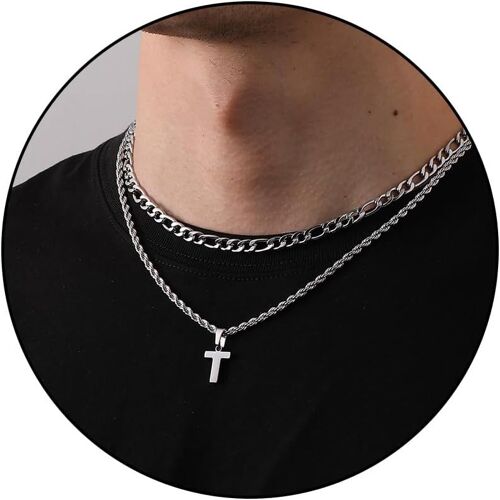 Kal-Layered Initial A-Z Chaîne Avec Des Lettres, Collier Pour Garçons, Collier De Lettres En Acier Inoxydable 18+20 Figaro Chaîne De Bijoux De Corde Cadeaux Pour Ami Hommes Femmes