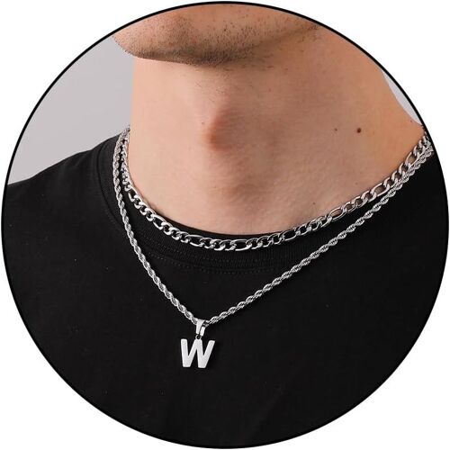Kal-Layered Initial A-Z Chaîne Avec Des Lettres, Collier Pour Garçons, Collier De Lettres En Acier Inoxydable 18+20 Figaro Chaîne De Bijoux De Corde Cadeaux Pour Ami Hommes Femmes