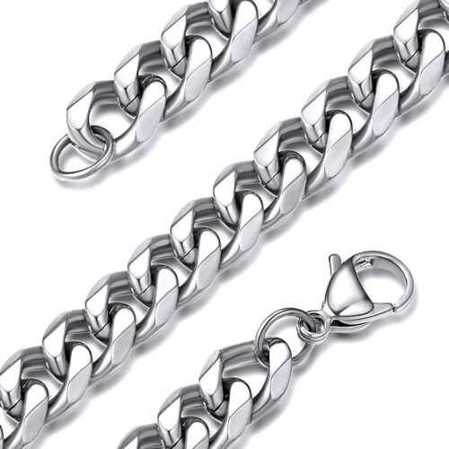 Kal-Jewelry Chaîne Collier Homme Femme Acier Inoxydable Argent/Or Gourmette Cubaine Collier Garçon Fille Maillons Punk[Argenté/Plaqué Or Noir][Largeur 3/6/9/12mm-Longueur 46-76cm]