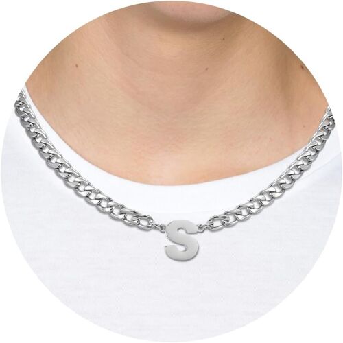 Kal-Collier Initial Pour Homme Collier À Maillons Cubains En Acier Inoxydable Argent Or Avec Pendentif Lettre A-Z Colliers De Saint-Valentin Cadeaux D'anniversaire Pour Hommes Femmes 50 Cm