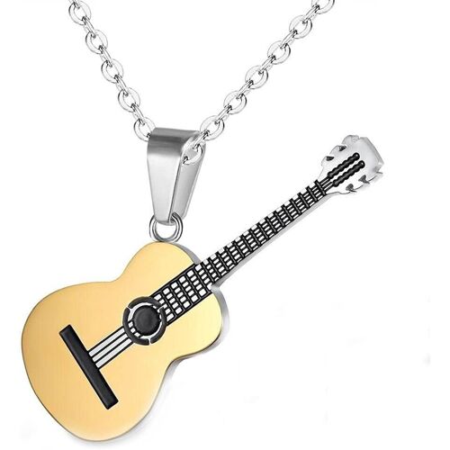 Kal-Collier Guitare, Collier De Guitare Électrique Rock En Acier Inoxydable Pour Hommes Collier De Basse Collier De Guitare Avec Chaîne Rolo Cadeau De Style Musical Pour Femmes