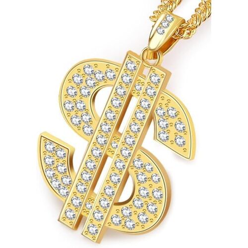 Tianyi-Collier Hip-Hop,Chaîne Plaqué Or Avec Pendentif Dollar, Chaîne Plaqué De Signe Dollar, Accessoires De Rappeur Des Années 80/90, Pour Hommes Et Femmes