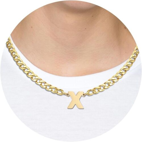Kal-Collier Initial Pour Homme Collier À Maillons Cubains En Acier Inoxydable Argent Or Avec Pendentif Lettre A-Z Colliers De Saint-Valentin Cadeaux D'anniversaire Pour Hommes Femmes 50 Cm