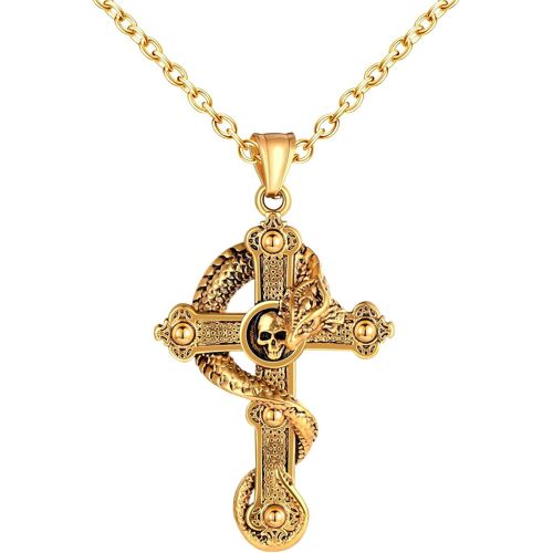 Kal-Collier Croix En Acier Inoxydable Pour Hommes Pendentif Créatif De Croix Avec Dragon Hip Hop Colliers Con Tête De Mort Halloween Bijoux Fantaisie Adolescents Décoration